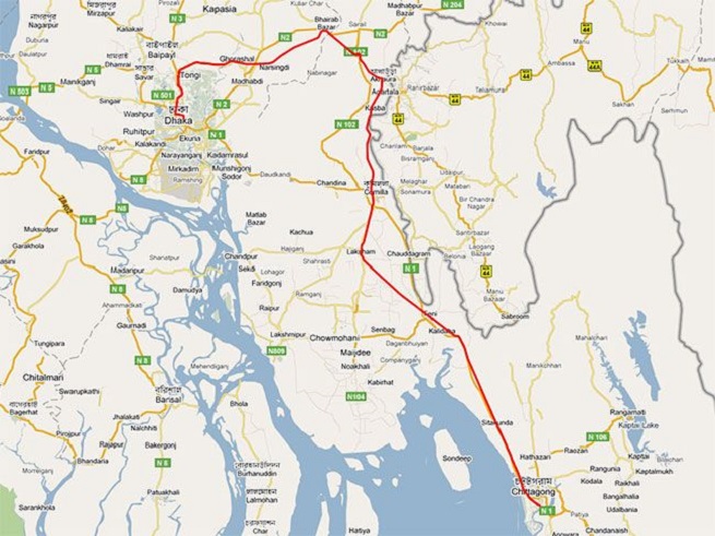 Train Route map of Dhaka to Chittagong