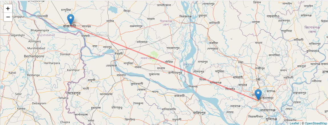 Dhaka to Rajshahi Bus Route Map
