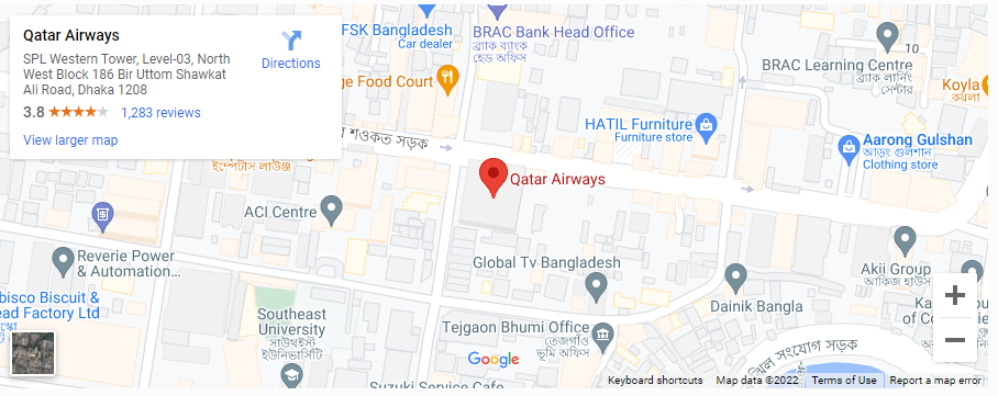 Qatar Airways Dhaka Office in Bangladesh Map