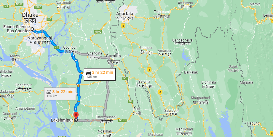 Econo Bus Service Dhaka To Lakshmipur Map