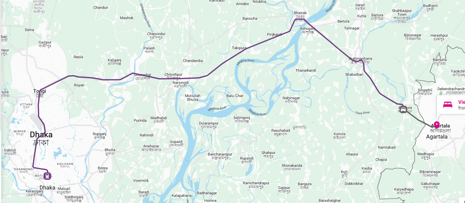 Dhaka To Agartala Bus Service Route Map