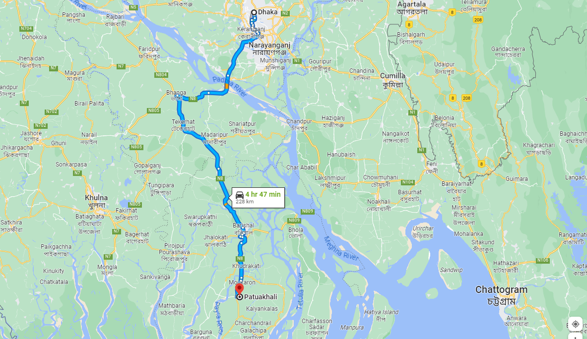 Dhaka To Patuakhali Bus Road Map